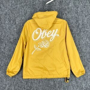 Obey Windbreaker Womens S Hooded Flannel Lined Pullover Skater Urban Streetwear